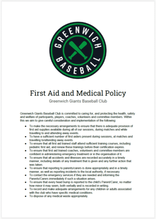 Safeguarding Policy and Procedures, Greenwich Giants Baseball Club